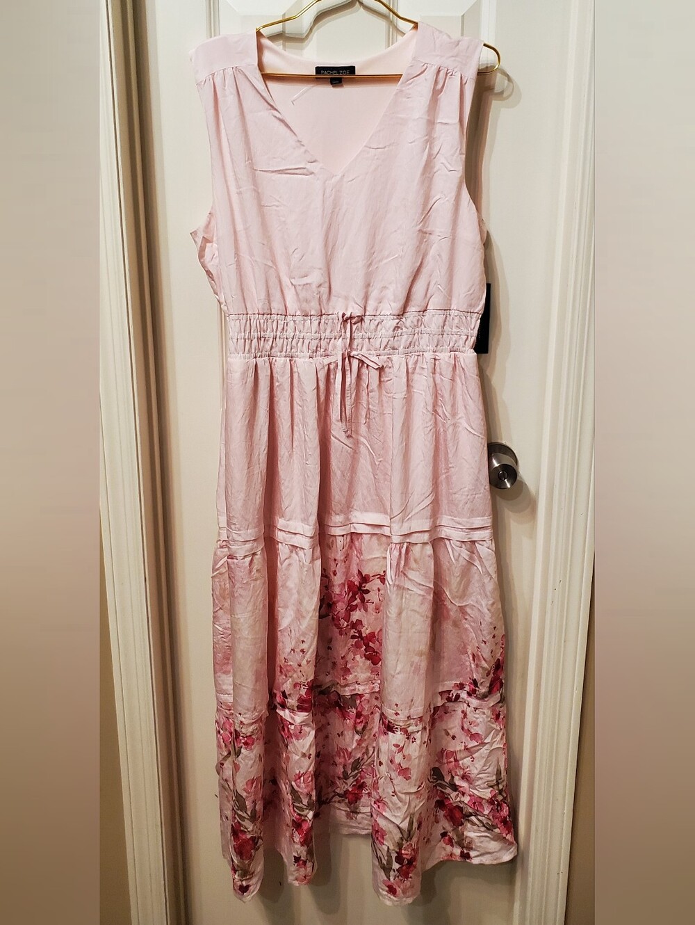 Rachel Zoe Pale Pink Sleeveless Floral-Hem Tiered Dress